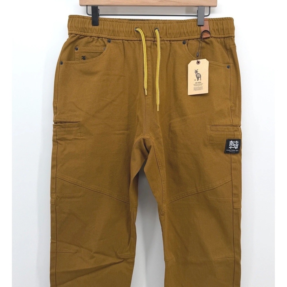 Flag Nor Fail Goat Jogger Pants Mens L Brown Canvas Cargo Utility Streetwear NEW - Picture 16 of 16